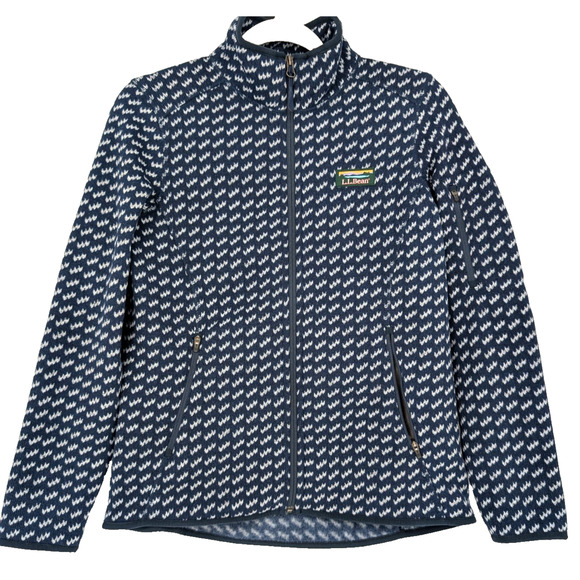 Womens LL Bean Sweater Fleece Full Zip Jacket Navy Print Fall Cozy Outdoor SP - Picture 1 of 9